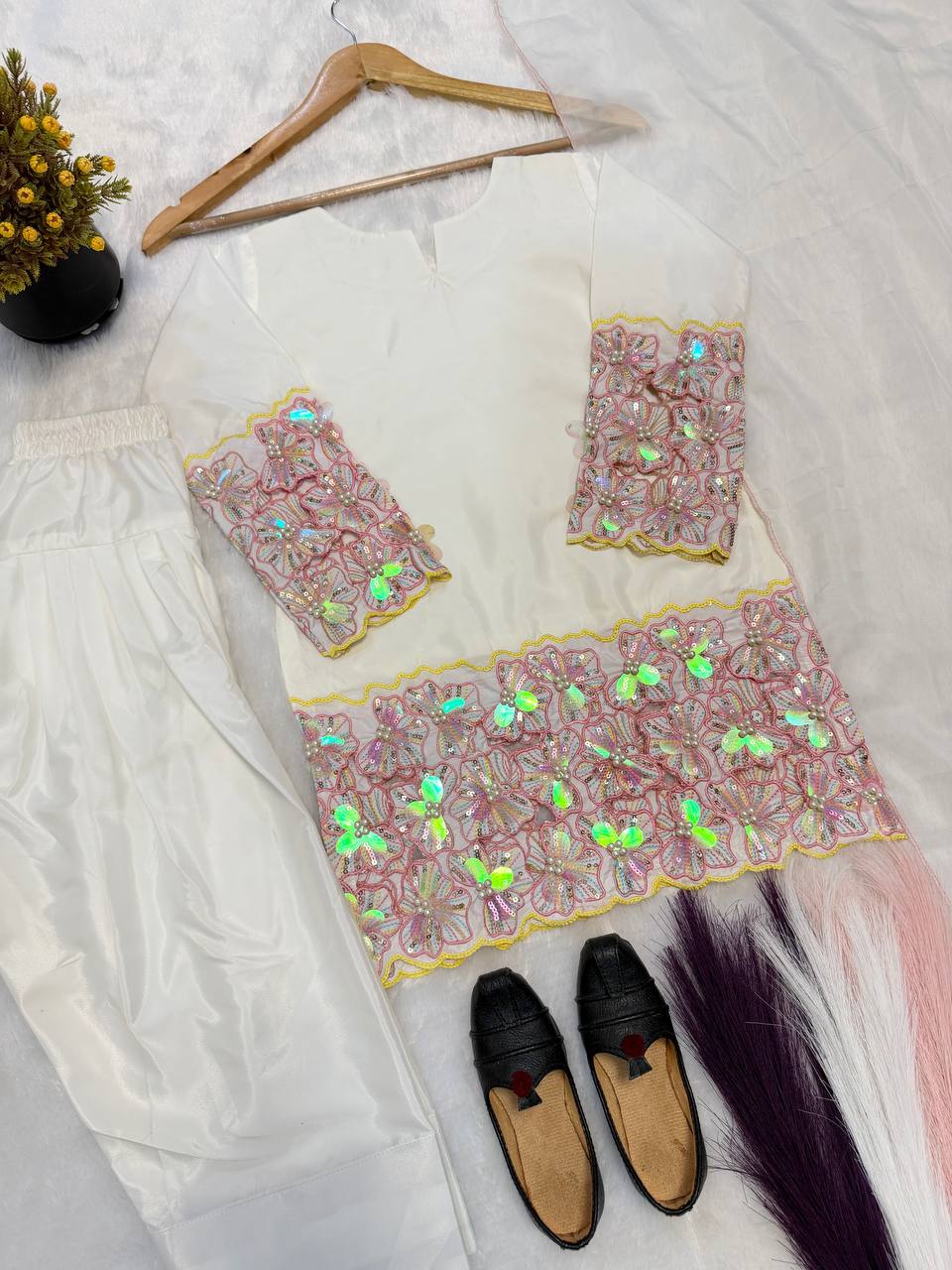 Miniature Pearl Silk Festive Kurta